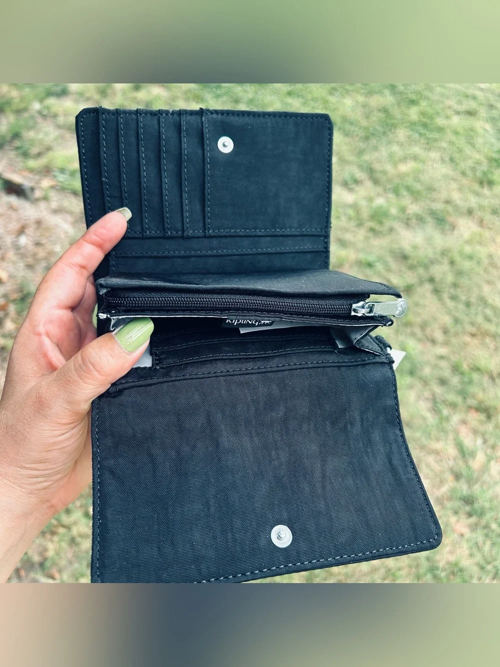 NWT Kipling Black Nylon Wallet with Monkey Charm